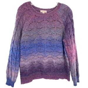 Knox Rose Purple Ombre Wool Blend Cable Knit Sweater